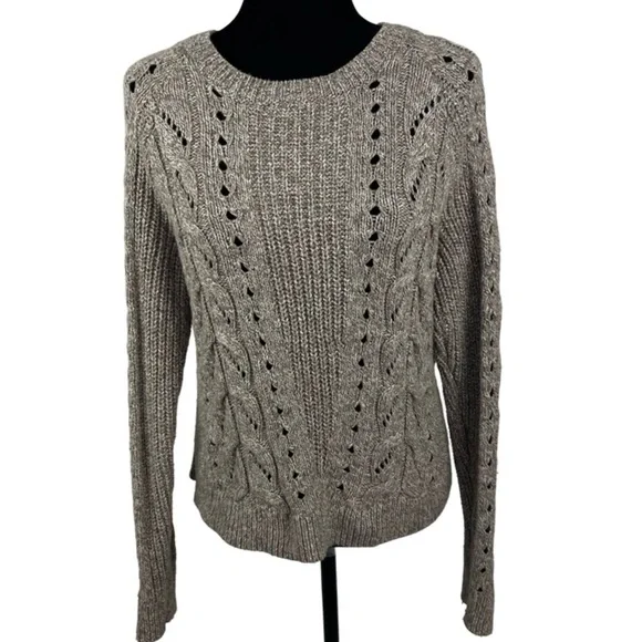 Lucky Brand Women's Cable Knit Sweater Brown Wool Blend size Large - Picture 2 of 13